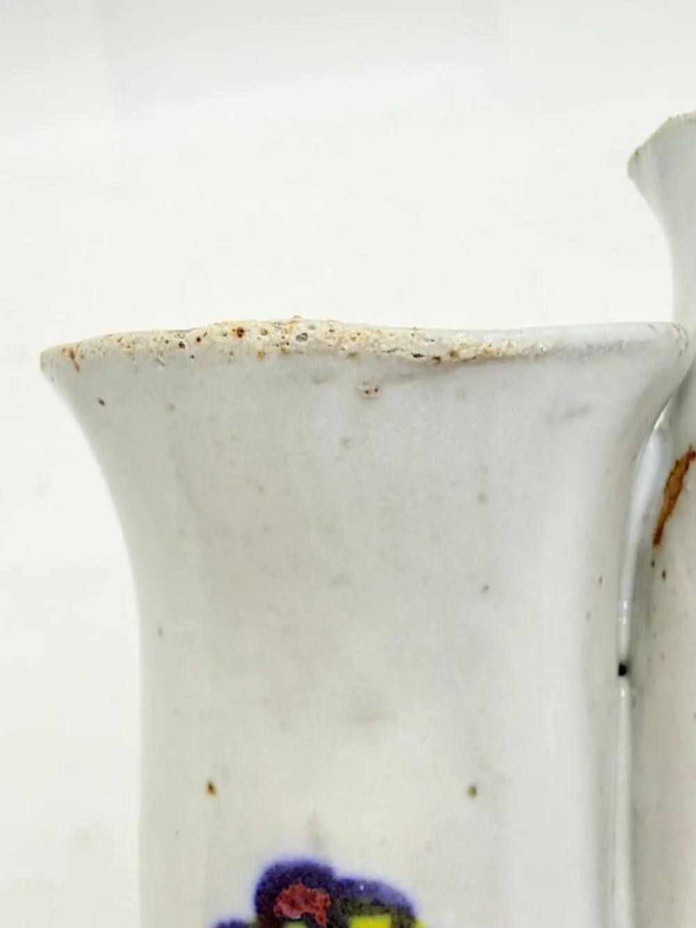 Studio Art Pottery Bud Vase 3-Finger Cluster Speckled Stoneware Signed Hull
